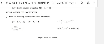 Linear Equations In One Variable May 1