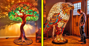 Oversized Stained Glass Tree Lamps