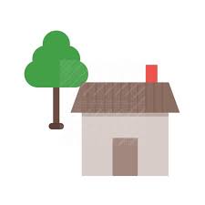 House With Tree Flat Multicolor Icon