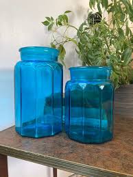 Blue Glass Canisters No Lids