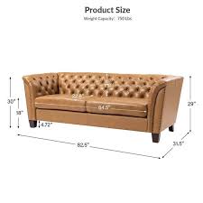 Camel Genuine Leather Rectangle Sofa