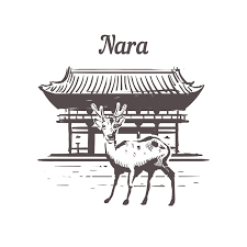 Vector Nara Landscape With Deer Japan
