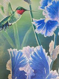 Blue Iris Hummingbird Foil Garden Flag