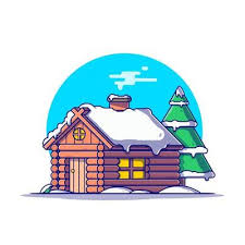 Snow Cabin In Winter Cartoon Vector