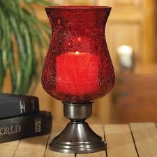 Iron And Glass Red Aluminum Hurricane Lamp