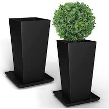 Set Of 2 Tall Outdoor Planters 24 In L Planters For Indoor Outdoor Plants Tapered Square Flower Pots