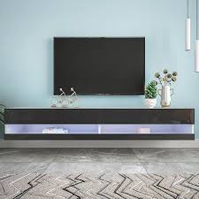Godeer 70 87 In White Black Tv Stand Fits Tv S Up To 80 In Wall Mounted Floating Tv Stand With 20 Color Leds