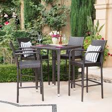 Noble House Colbin Outdoor 5 Pc Multi Brown Wicker 32 5 Square Bar Table Set