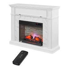 Stylewell Pritchett 53 In W Wall Media Mantel Electric Fireplace In White Finish With White Faux Carrara Surround