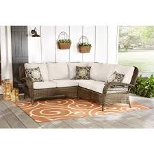 Beacon Park 3 Piece Brown Wicker Outdoor Patio Sectional Sofa With Cushionguard Almond Tan Cushions