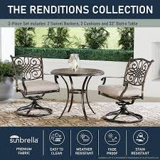 Agio Renditions 3 Piece Set With 2 Swivel Rockers And 32 In Cast Top Table Featuring Sunbrella Fabric In Silver
