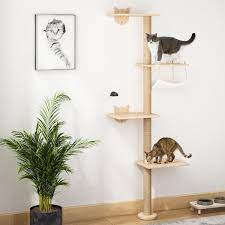 4 Tier Cat Tree Shelf Wall Mounted Scratching Post With Hammock