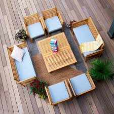 Rst Brands Yuri 8 Piece Eucalyptus Wood Outdoor Seating Set Blue