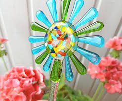 Fused Glass Garden Stake Flower Pot