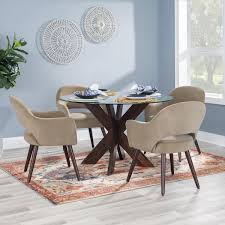 Linon Home Decor Norris 48 In L Espresso Round Dining Table With Glass Top Seats 4 Brown