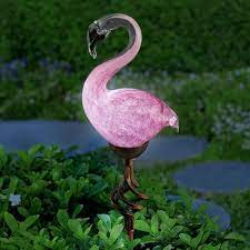 Exhart Solar Glass Flamingo Garden Stake Pink