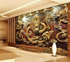 Custom 3d Wallpaper Wood Carving Dragon