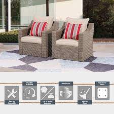 Brown 2 Piece Outdoor Wicker Patio Conversation Set With Beige Cushions