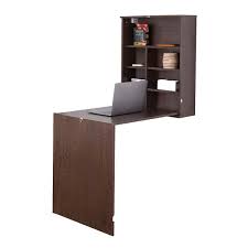 Basicwise Wall Mount Laptop Fold Out Desk With Shelves Brown