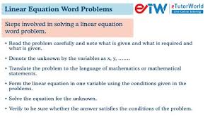 Linear Equation Word Problems Steps