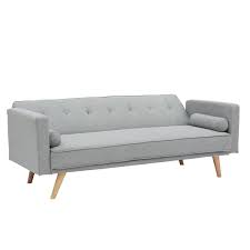 71 6 In Wide Square Arm Modern Cotton Straight Variable Bed Folding Sofa With Wood Legs For Living Room In Light Gray