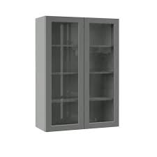 Hampton Bay Designer Series Melvern Storm Gray Shaker Assembled Wall Kitchen Cabinet With Glass Doors 30 In X 42 In X 12 In