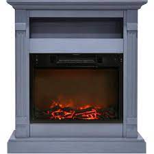 Cambridge Sienna 34 In Electric Fireplace W 1500w Log Insert And Slate Blue Mantel