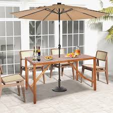 67 Inch Patio Rectangle Acacia Wood Dining Table With Umbrella Hole Costway