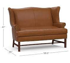Thatcher Leather Settee Polyester Wrapped Cushions Statesville Caramel Pottery Barn