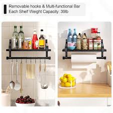 Floating Shelves Set Of 2 For Coffee Bar Bathroom Shelves With Towel Bar Wall Shelves With 8 Hooks For Kitchen