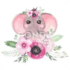 Cute Elephant In A Wreath Of Flowers