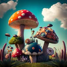 Fairy Garden With Colorful Mushrooms