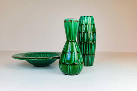 Mid Century Large Green Ceramic Vases