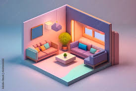 Cube Cutout Of An Isometric Living Room