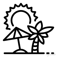 Sunny Island Beach Icon Outline Sunny