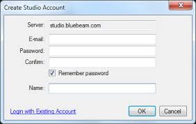 create a bluebeam studio server account
