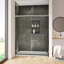 Forclover 60 In W X 72 In H Sliding Semi Frameless Shower Door In Brushed Nickel Finish With Clear Glass