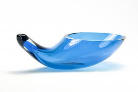 Blenko Blue Glass Horn Shaped Vase Usa