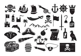 Pirate Icons Set Skull With Bandanna