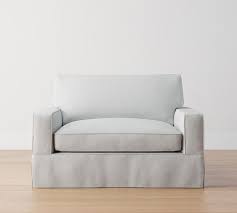 Pb Comfort Square Arm Slipcovered Twin Sleeper Sofa Box Edge Memory Foam Cushions Rustic Linen Indigo Pottery Barn