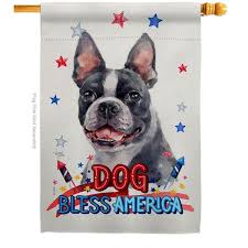Patriotic Boston Terrier Dog House Flag