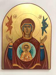 Hand Painted Byzantine Icon Of Virgin