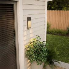 Hampton Bay Ine Modern 1 Light Black Led Outdoor Wall Lantern Sconce Light With Silver Strap And Seeded Glass 1 Pack