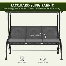 Outsunny 3 Seat Patio Swing Chair Outdoor Canopy Swing With Adjustable Shade Cushion For Porch Garden Poolside Backyard Grey