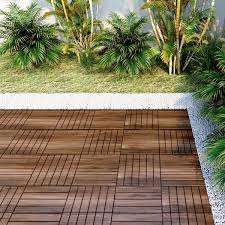 Gogexx 12 In X 12 In Outdoor Striped Square Wood Interlocking Waterproof Flooring Deck Tiles In Brown Pack Of 20 Tiles