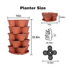 15 In Brown 5 Tier Plastic Vertical Stackable Tower Garden Planter 2 Sets