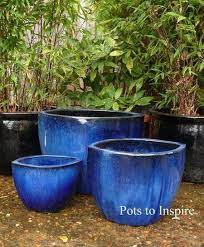 Blue Glazed Garden Pots And Decor Vases