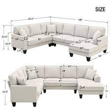 U Shaped Linen Modern Sectional Sofa