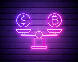 Bitcoin Vs Dollar On Scales Neon Icon