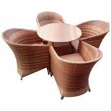 Wooden Matte Wicker 4 Seater Chair